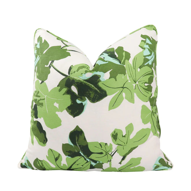 Fig Leaf Pillow, Green on White | Peter Dunham