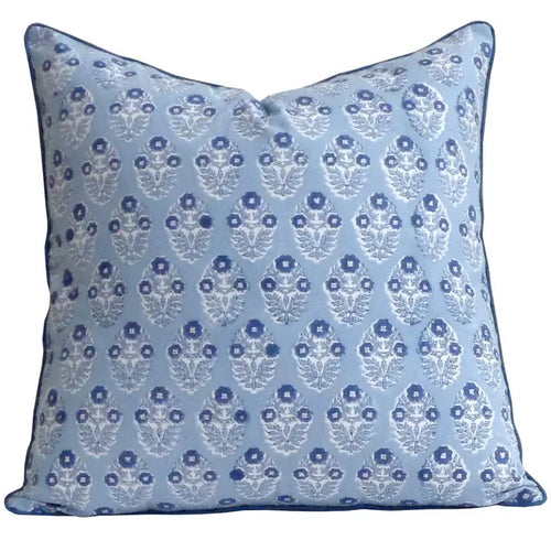 Batik Floral Custom Pillow, Blue