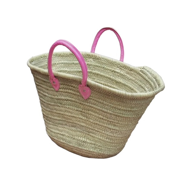 French Straw Tote Basket, Pink