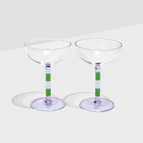 Striped Coupe Glasses in Lilac & Green, S/2 | Fazeek