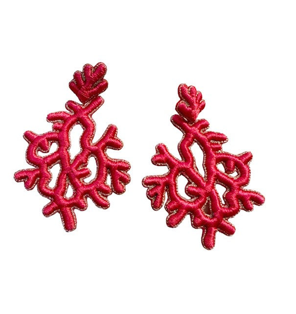 Coral Embroidered Earrings, Coral | Sophia 203