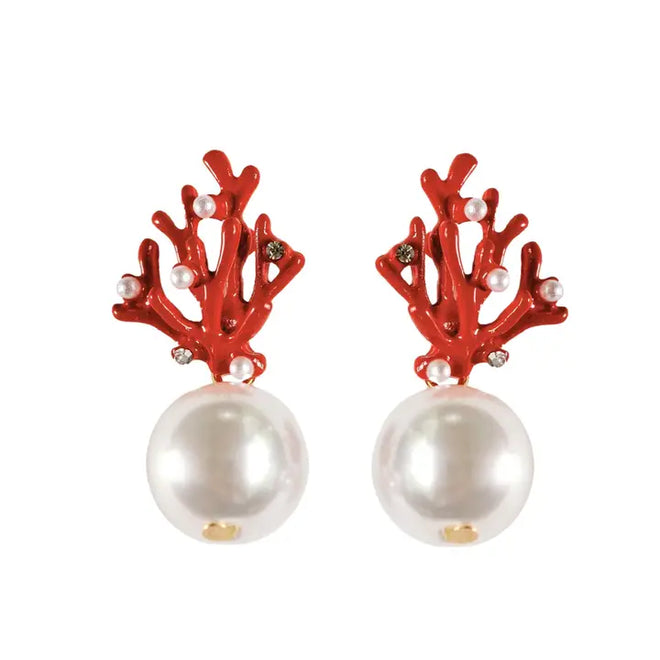 Pearl + Coral Mini Earrings | St. Armands Designs