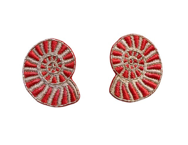 Nautilus Embroidered Earrings, Red | Sophia 203