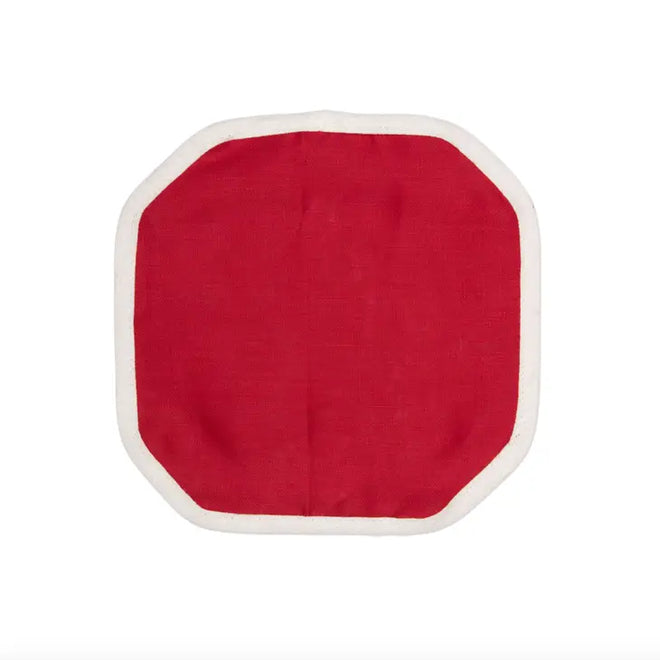 Trimmed Cocktail Napkins in Red, S/4