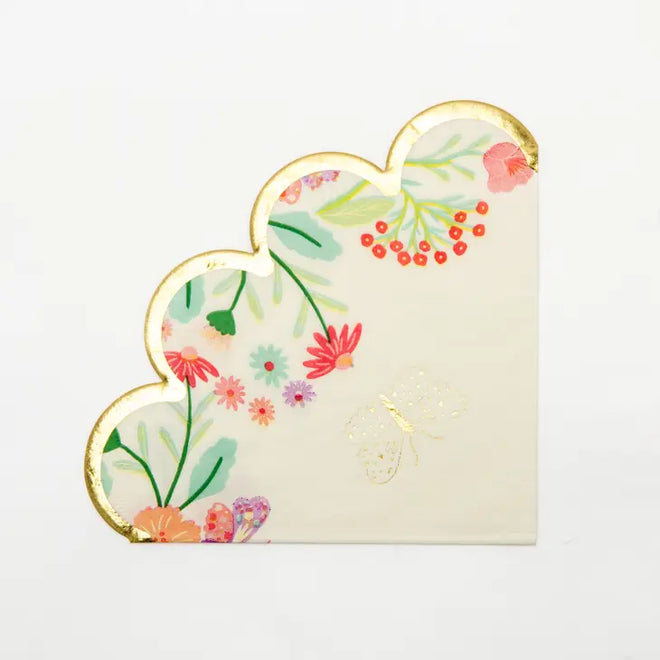 Scalloped Floral Paper Napkins, S/24