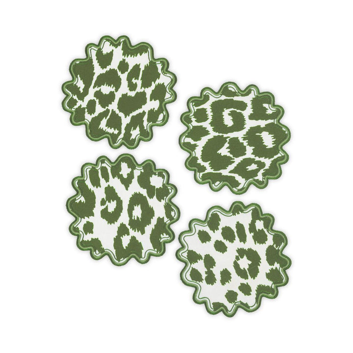 Schumacher Iconic Leopard Cocktail Napkins in Green, Set of 4