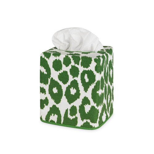 Schumacher Iconic Leopard Tissue Box Cover, Green