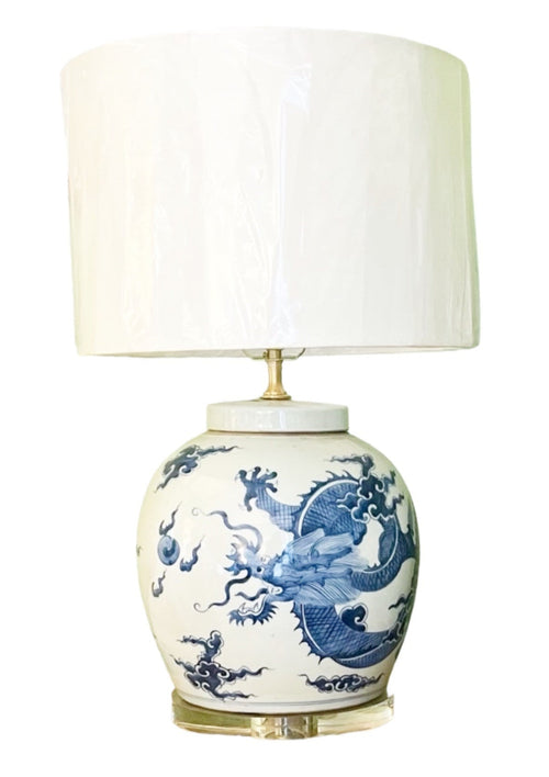 Blue & White Dragon Ginger Jar Lamp