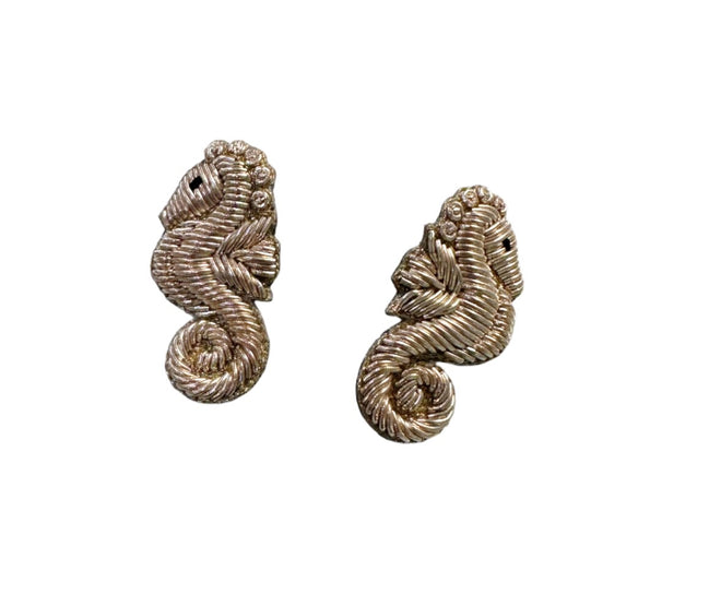 Seahorse Embroidered Earrings, Gold | Sophia 203