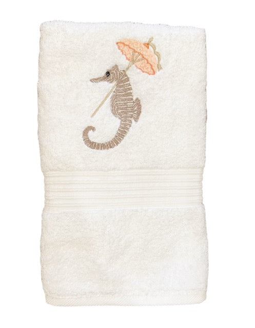 Seahorse Hand Towel in Coral