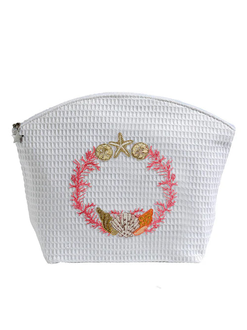 Shell Wreath Cosmetic Bag in Coral, Large