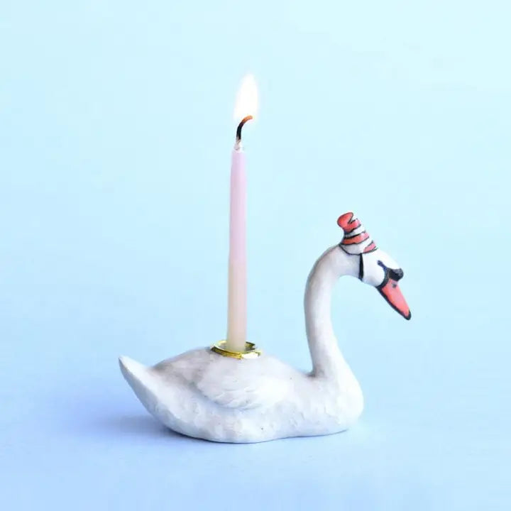 Hand Painted Porcelain Cake Topper, Swan