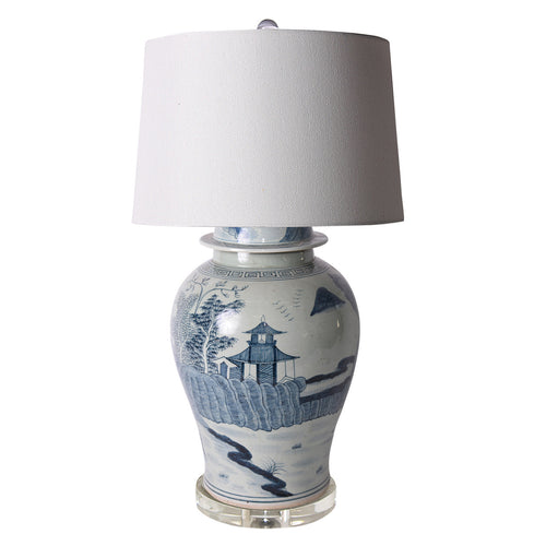 Blue & White Chinoiserie Landscape Lamp