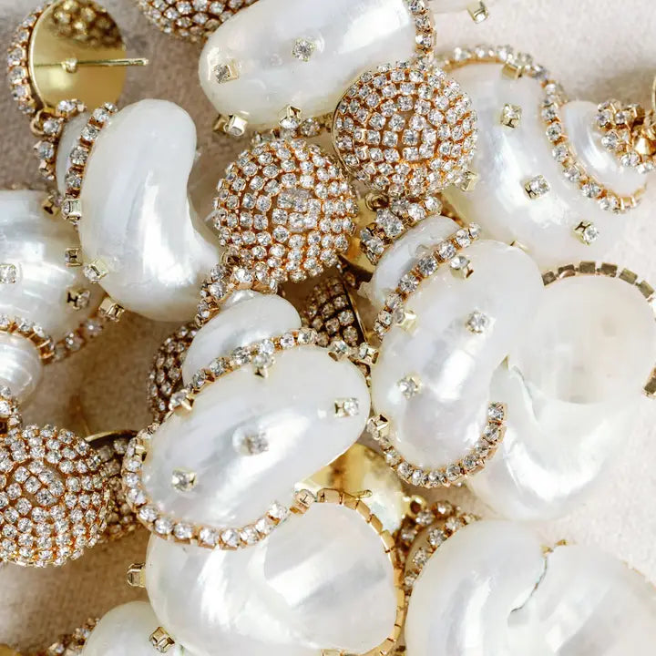 Rhinestone White Shell Earrings | St Armands Designs