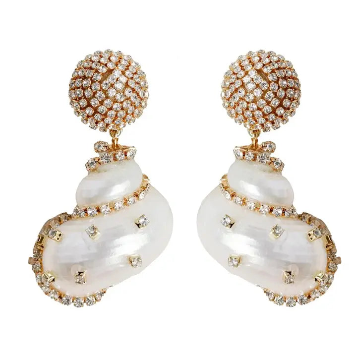 Rhinestone White Shell Earrings | St Armands Designs