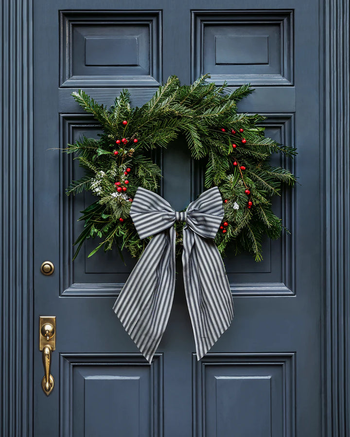 Wreath Bow in Navy French Ticking Stripe | Petite Plume