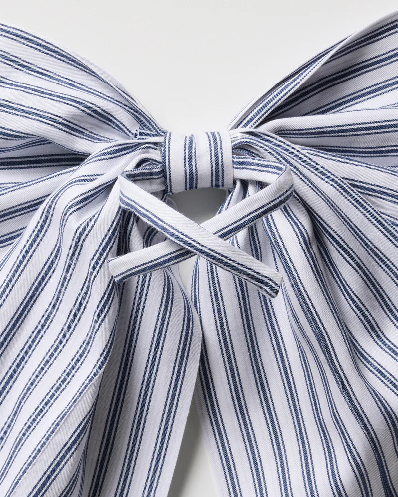 Wreath Bow in Navy French Ticking Stripe | Petite Plume