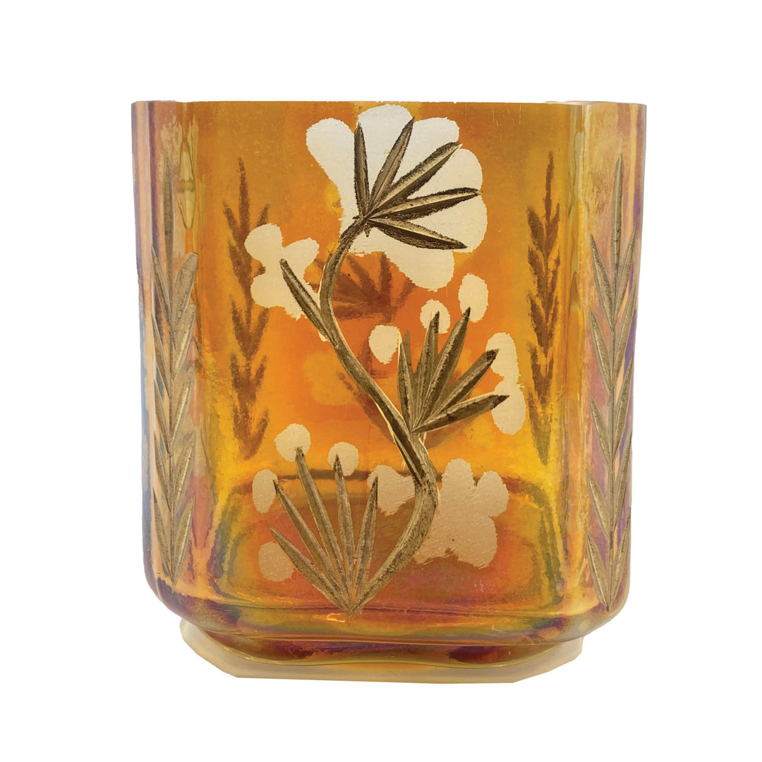 Etched Glass Votive Holder, Amber