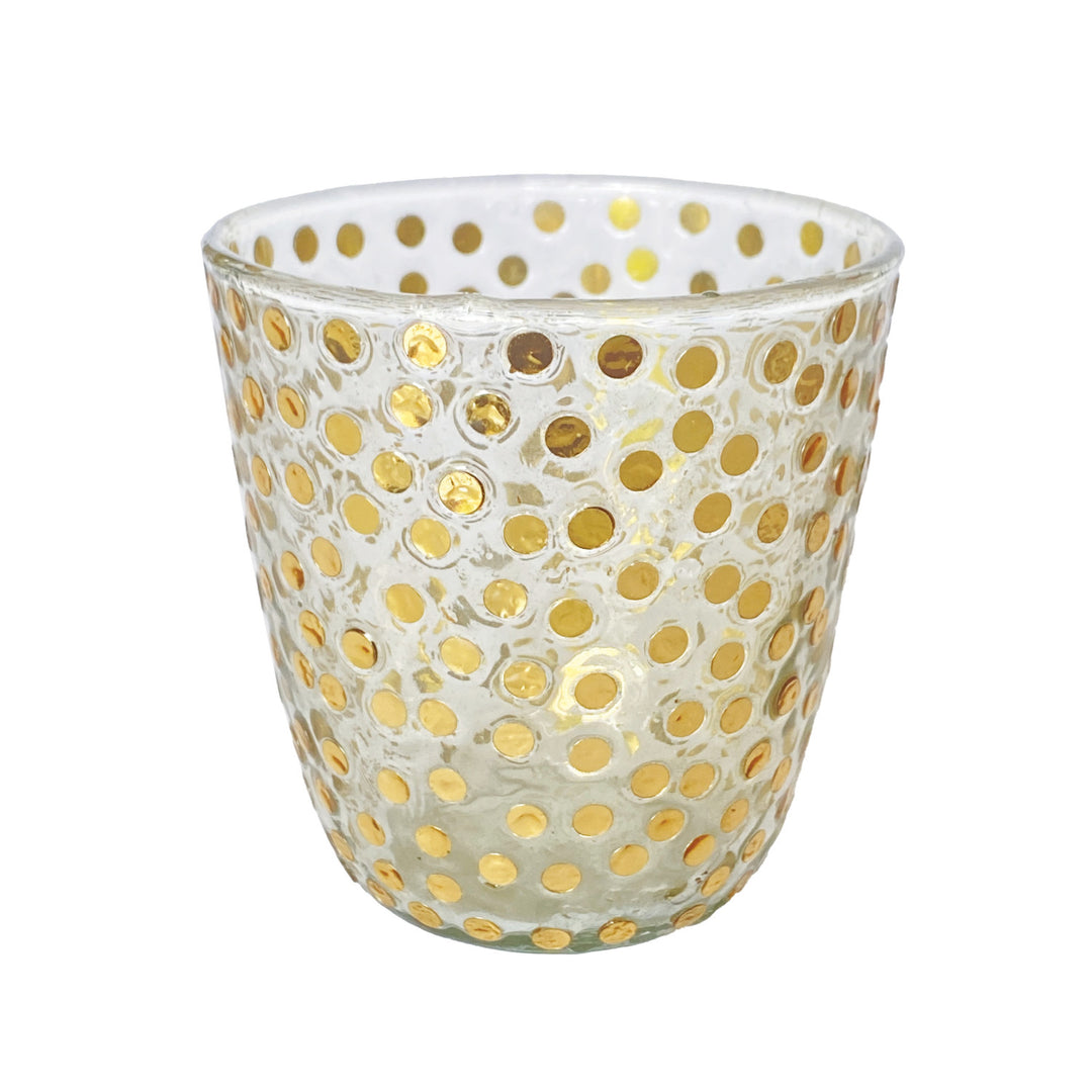 Glass Tealight/Votive Holder with Embedded Sequins, Gold Finish