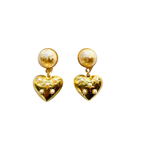 Pearl And Gold Heart Earrings | Pink Reef